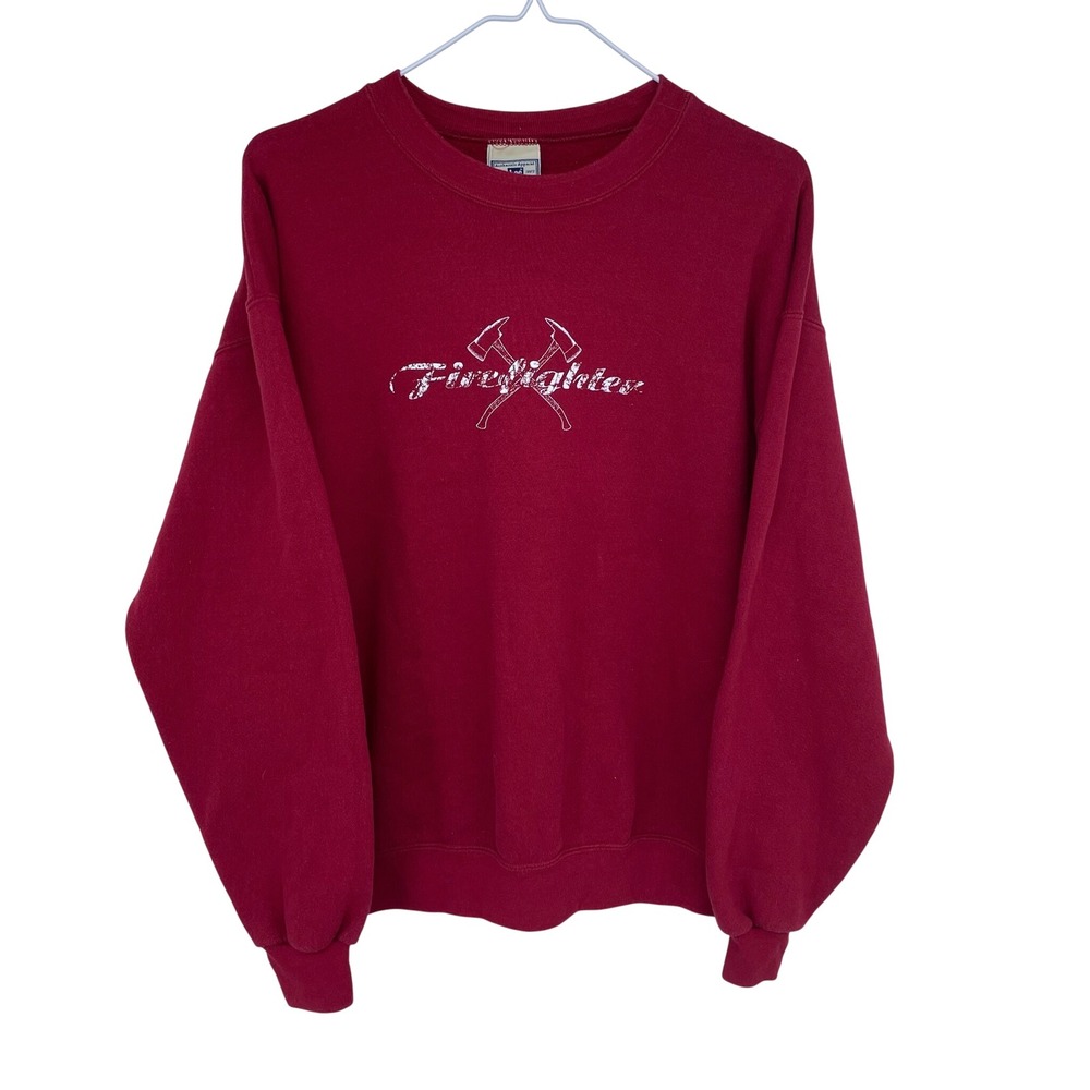 Vintage 90s Lee Heavyweight Firefighter Graphic Crewneck Sweatshirt Red Medium